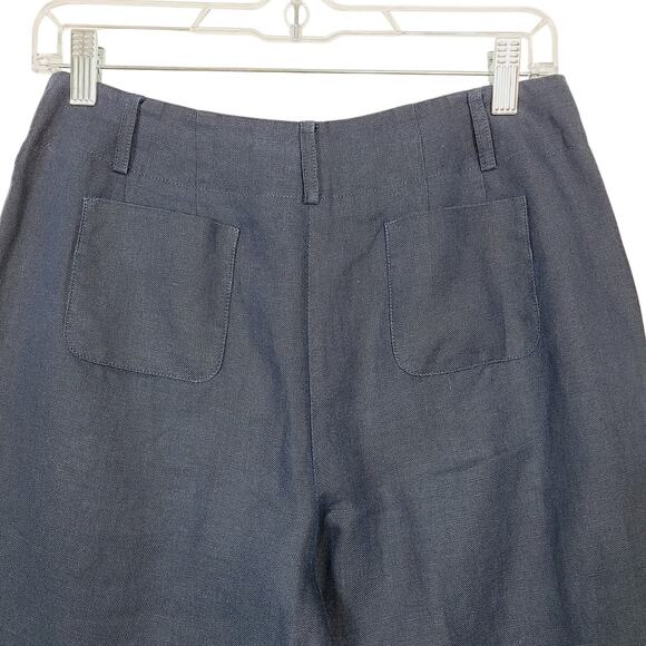 Vintage 90s Talbots 100% Irish Linen High Waist Notch Hem Navy BLUE Pants Size 6 - Picture 4 of 8